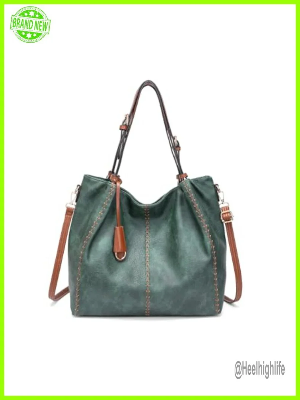 Vintage PU Leather Hobo Shoulder Bag, Bucket Tote with Rivet Detail